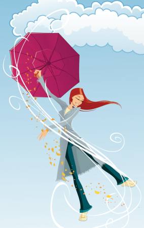 guarda-chuva, menina, vento, nuvens, chuva, feliz Tachen - Dreamstime