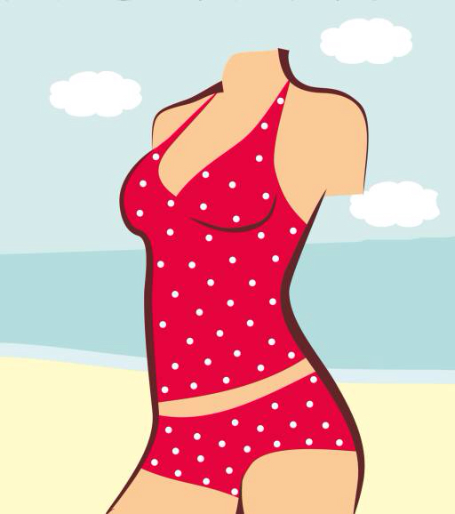 o corpo da mulher, vermelho, terno, banho, praia, água, nuvens, roupas Anvtim