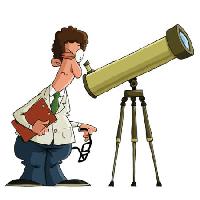 cientista, homem, lente, telescópio, relógio Dedmazay - Dreamstime