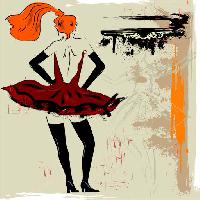 Pixwords Com a imagem pintura, mulher, vestido, tiragem, vermelho Lunetskaya