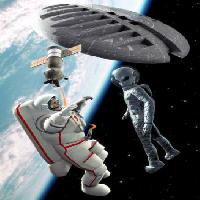 Pixwords Com a imagem espaço, estrangeiro, astronauta, satélite, nave espacial, terra, cosmos Luca Oleastri - Dreamstime