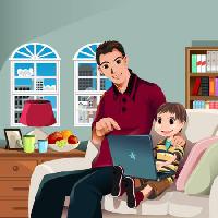 Pixwords Com a imagem miúdo, criança, pai, família, laptop, lâmpada, janelas, sorriso Artisticco Llc - Dreamstime