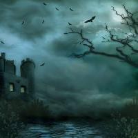 Pixwords Com a imagem à noite, neblina, poeira, construção, pássaros, árvore, galhos, castelo, estrada Debbie  Wilson - Dreamstime