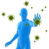 Pixwords Com a imagem do vírus, a imunidade, azul, homem, doente, bactérias, verde Sebastian Kaulitzki - Dreamstime