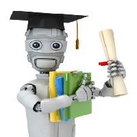 Pixwords Com a imagem de pós-graduação, robô, papel, diploma, arquivos, livros, chapéu Vladimir Nikitin - Dreamstime