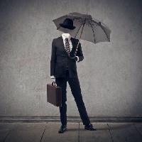Pixwords Com a imagem guarda-chuva, homem, terno, mala de viagem, cinza Bowie15