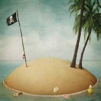 praia, bandeira, pirata, ilha Annnmei - Dreamstime