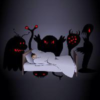 Pixwords Com a imagem Dia das Bruxas, cama, monstro, noite, scarry Aidarseineshev