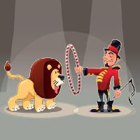 Pixwords Com a imagem leão, homem, círculo, circo, animal Danilo Sanino - Dreamstime