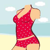 Pixwords Com a imagem o corpo da mulher, vermelho, terno, banho, praia, água, nuvens, roupas Anvtim
