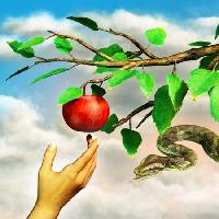Pixwords Com a imagem maçã, serpente, ramo, verde, folhas, mão Andreus - Dreamstime