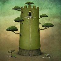 Pixwords Com a imagem construção, torre, verde, ramos de árvore, sinal, corda de escape Annnmei